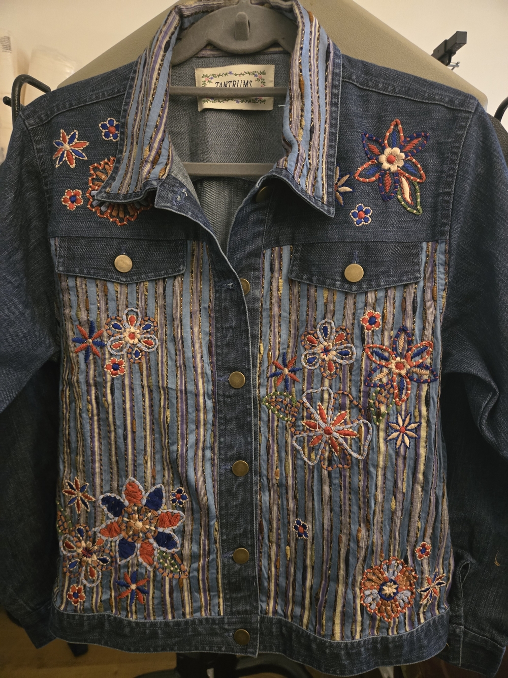 Tantrums Blue Denim Jacket with Multicolor Hand Embroidery and beads